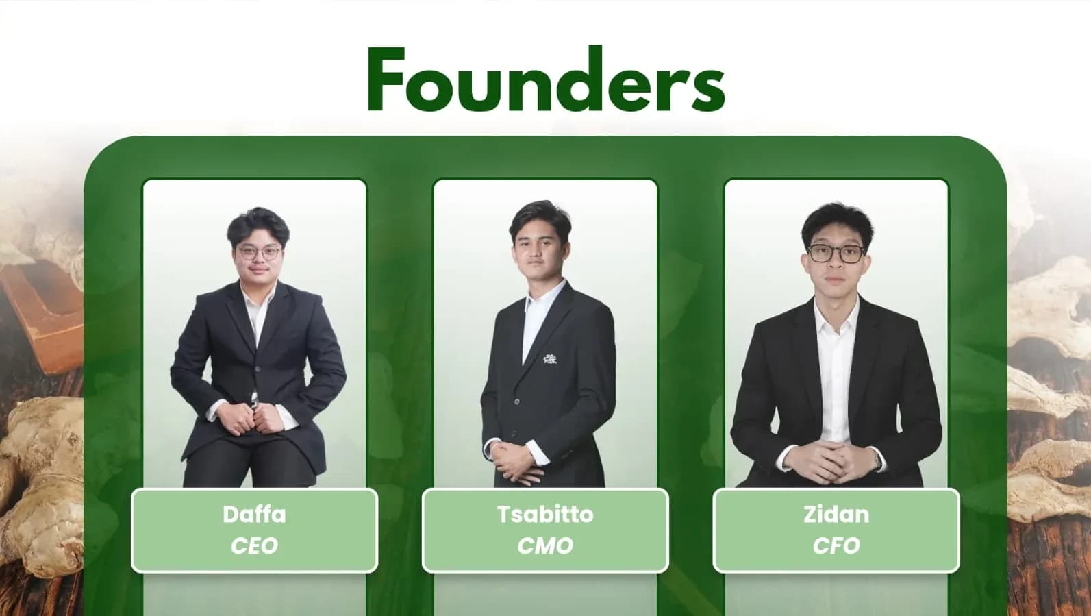 The TRS founders: Daffa, Chief Executive Officer; Tsabitto, Chief Marketing Officer; and Zidan, Chief Financial Officer